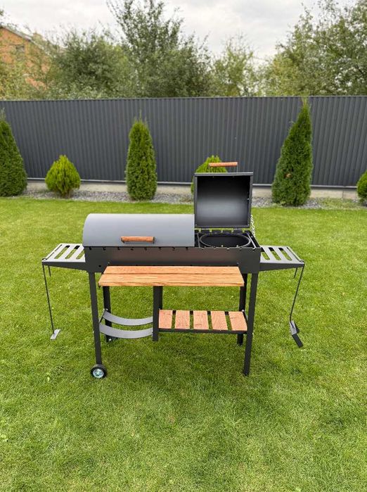 Мангал з кришками для барбекю метал 5 мм з поличкою для дрів