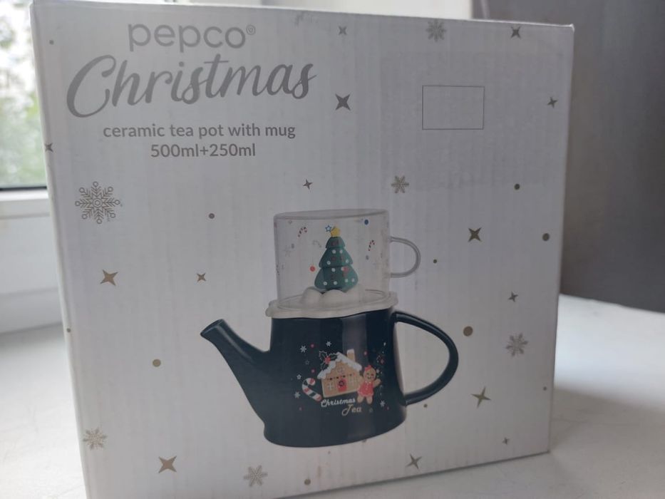 новорічна кружка з чайником 500ml+250ml
