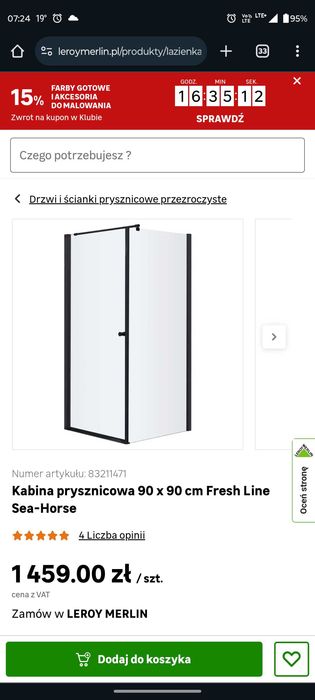 Szyba prysznicowa walk in 90cm