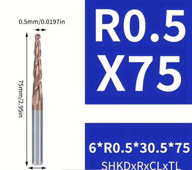 Фреза по дереву R0.5 діаметр 0.5мм довжина 75мм (б/в)