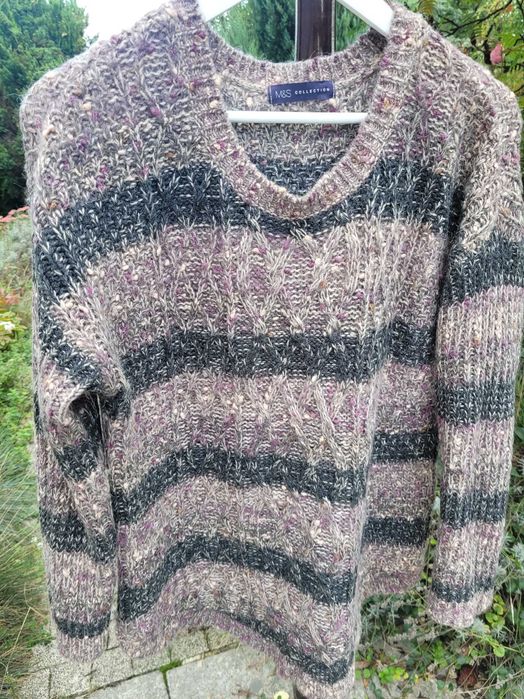 Sweter M&S z wełną 42/44/46 beżowy/brązowy efektowna dzianina