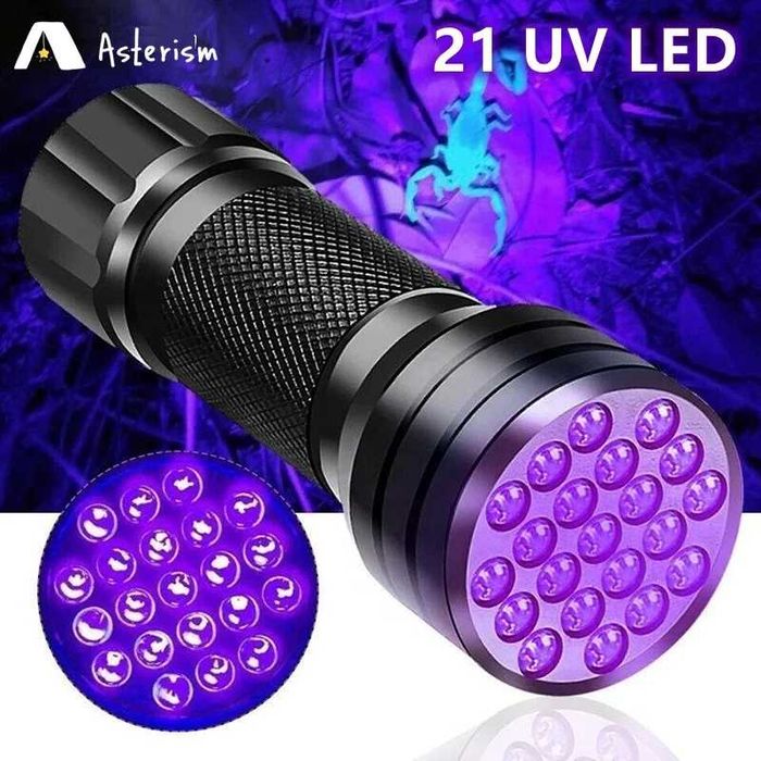 Latarka ultrafioletowa UV turystyczna detektor plam 21 diód LED