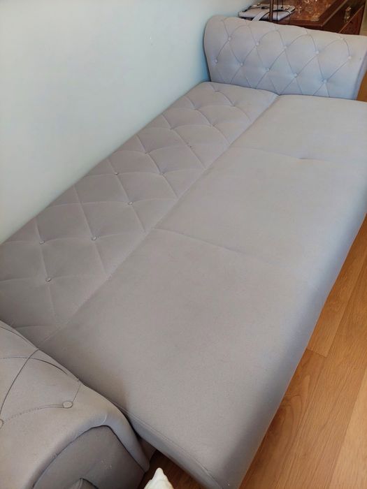 Sofá cama 3 lugares cinza claro/beje