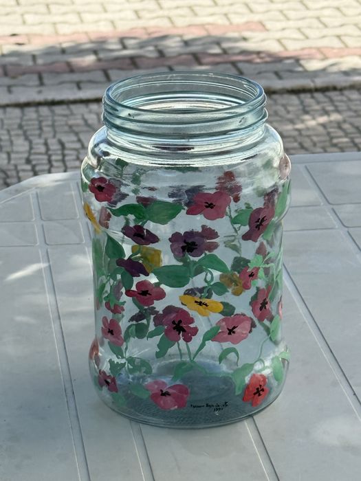 Vaso / frasco de vidro pintado à mao