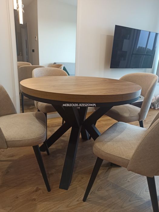 Stół okrągły rozkładany LOFT Pająk metalowa podstawa - personalizacja , transport