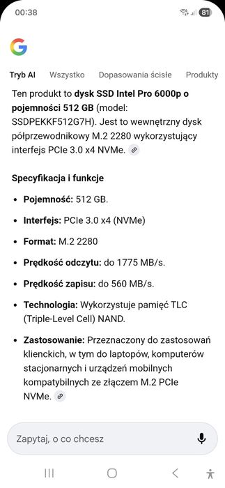 Dysk SSD M2 Nvme 512GB firmy INTEL  (3)