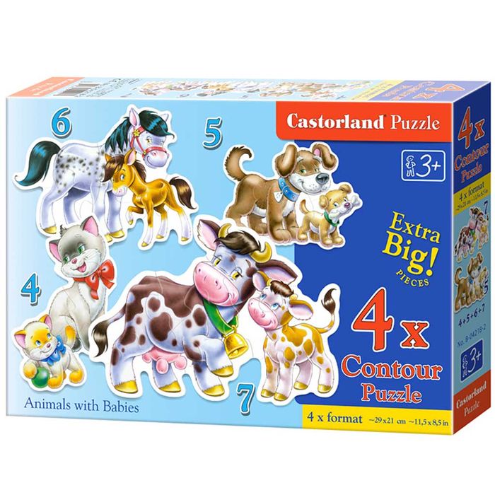 Puzzle 4w1 CASTORLAND Zwierzęta z dziećmi 3+