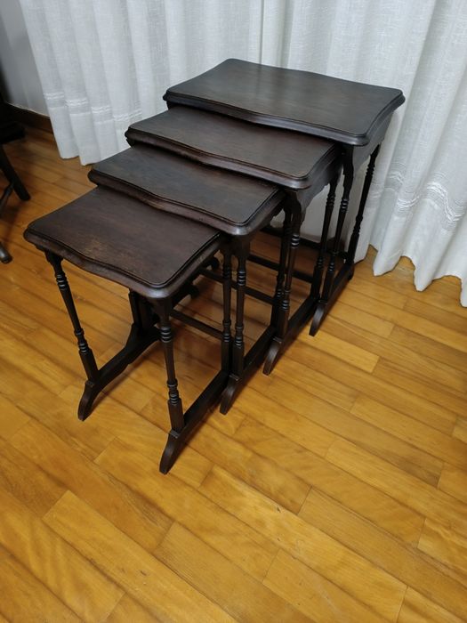 Mesa mãe antiga restaurada estilo inglês em madeira maciça de mogno