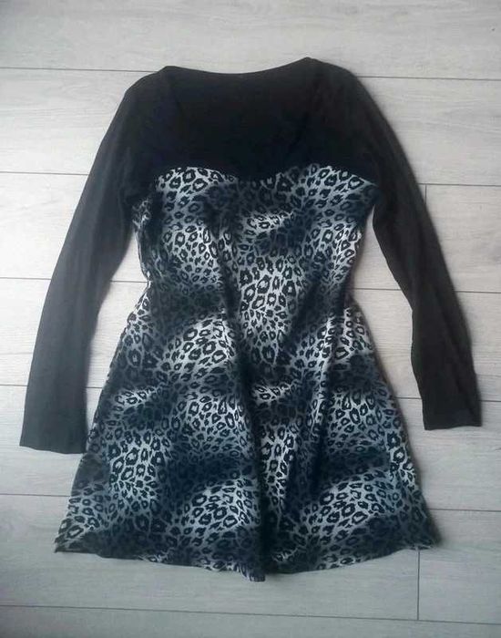 Tunika Sukienka Bluzka Dekolt w serce Cętki Panterka M 38