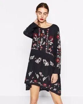 ZARA sukienka mini w kwiaty haftowana haft boho S