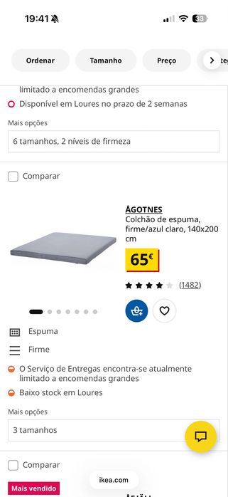 Colchão espuma IKEA 140x200