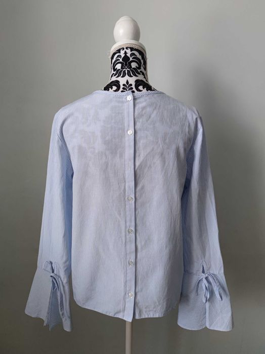 Jasno niebieska bluzka koszulowa paski kołnierz Clockhouse C&A S