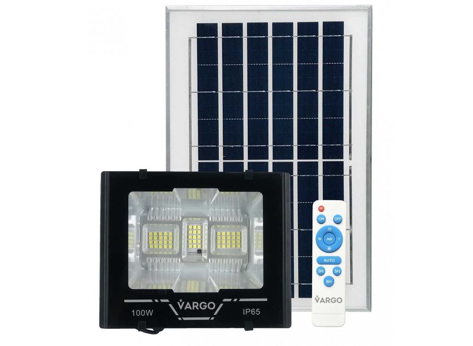 Прожектор на сонячній батареї датчик світла з пультом LED 200W 10000lm VARGO Акум: 3.7V 15000mAh Соняч. панель 6V 15W зарядка 8 годин, світить 8 годин