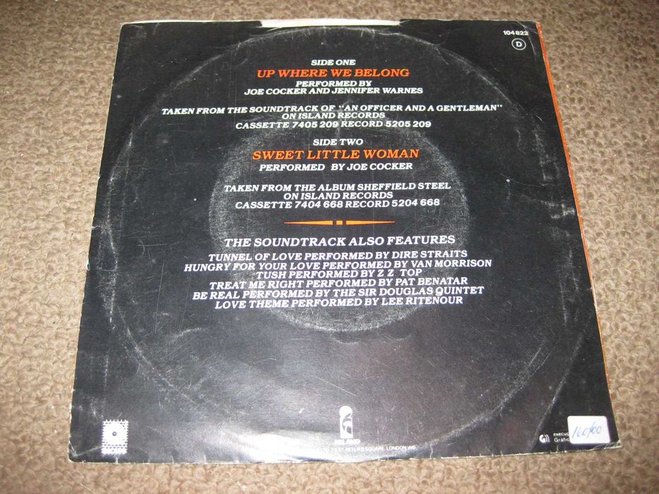 Vinil Single do Joe Cocker e Jennifer Warnes "Up Where We Belong"