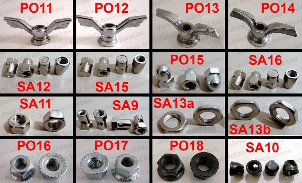 Porcas de eixo - bicicleta pasteleira, estrada, MTB, BMX, clássica