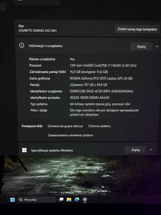 Laptom Gamingowy Gigabite gaming a16 i7-13620 rtx 5070