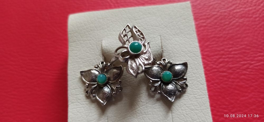 Серьги серебряные + кольцо+ сережки