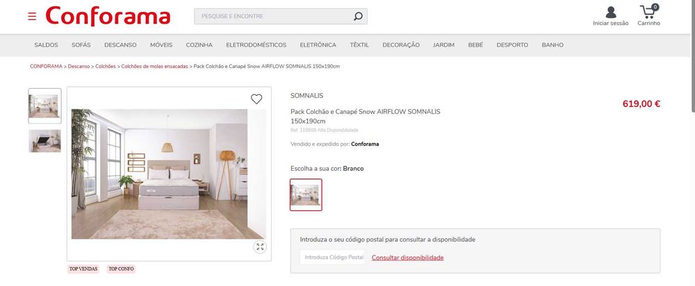 Sommier com colchão 150X190cm da Conforama