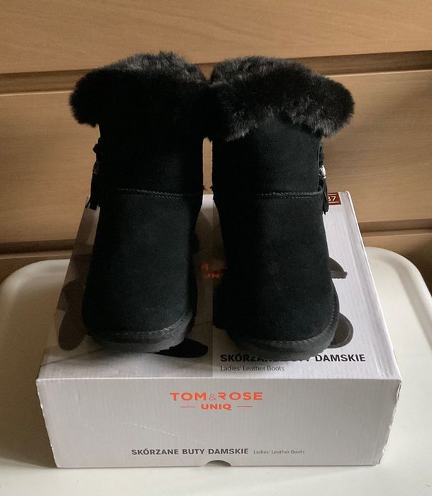 Ciepłe Skórzane Buty damskie czarne rozmiar 37 Tom&Rosa
