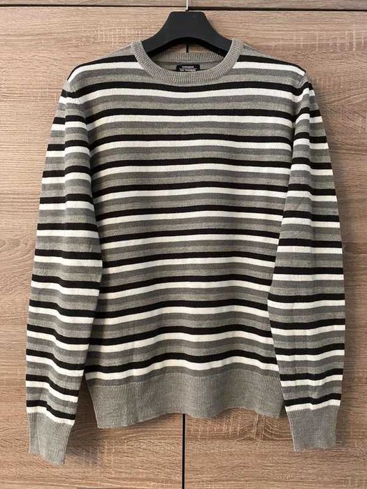Sweter męski w paski szary elegancki ciepły M młodzieżowy chłopięcy