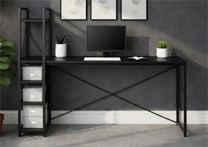 NOWE Biurko Loft Gamingowe Biurowe Czarne z Półkami 120x60cm Okazja FV