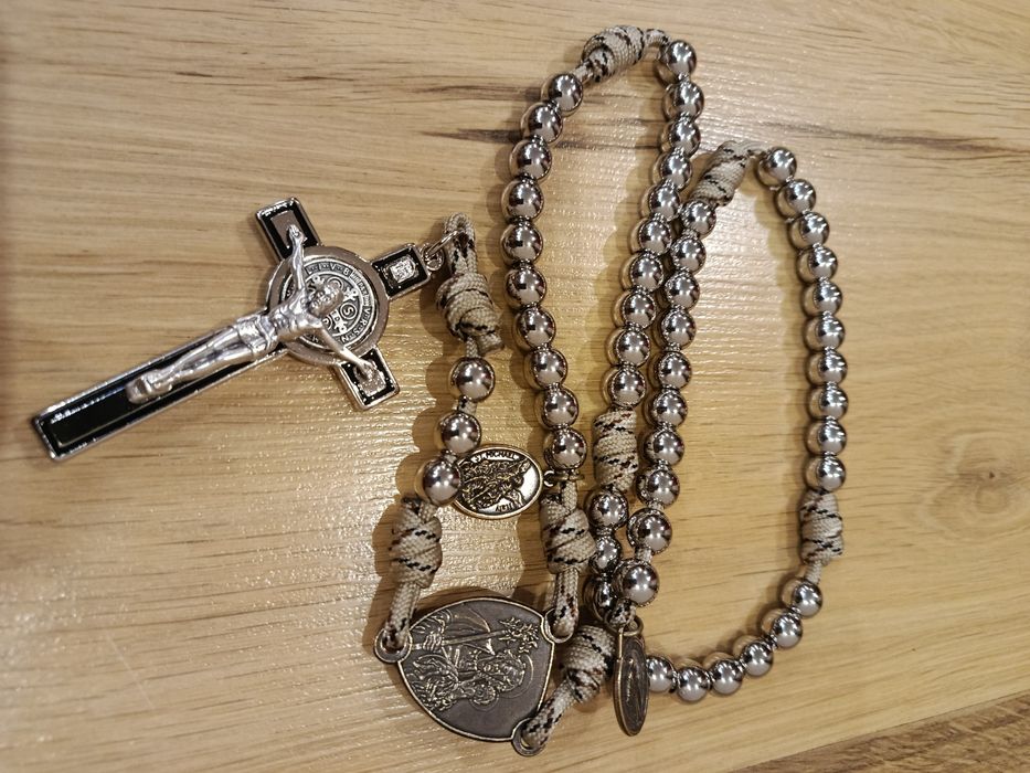 Różaniec linka Paracord stal nierdzewna, kolory 10mm,  wojowniczy.