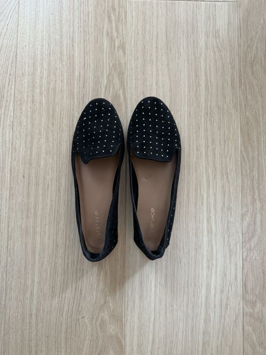 Czarne lordsy, balerinki ze złotymi ćwiekami Topshop 37