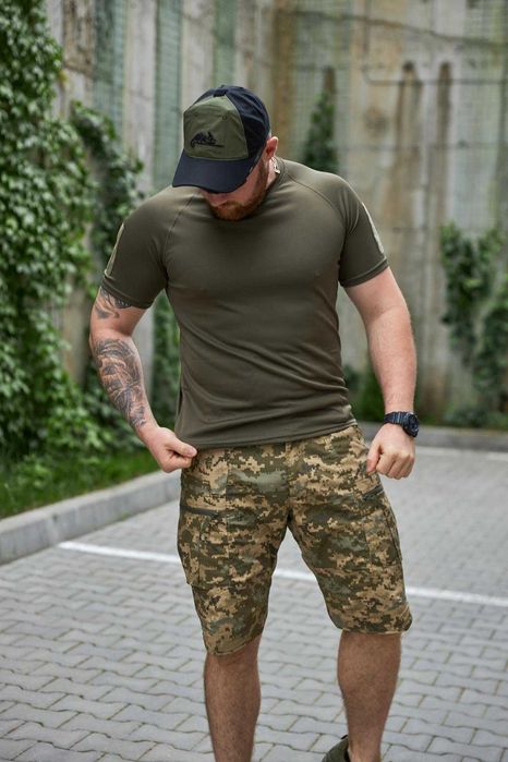 Тактична літня футболка Coolmax Military з велкро панелями Олива