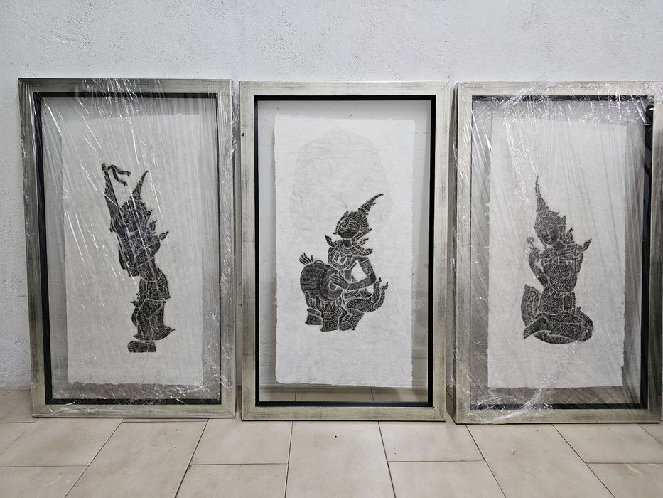 Arte Thai em carvão com moldura