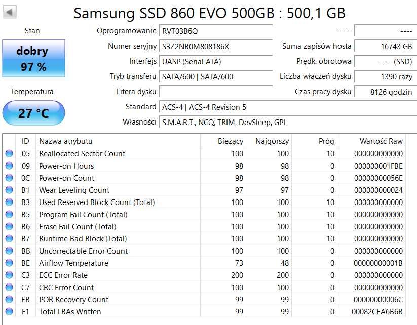 dysk ssd sata Samsung 860 EVO 512GB 500GB