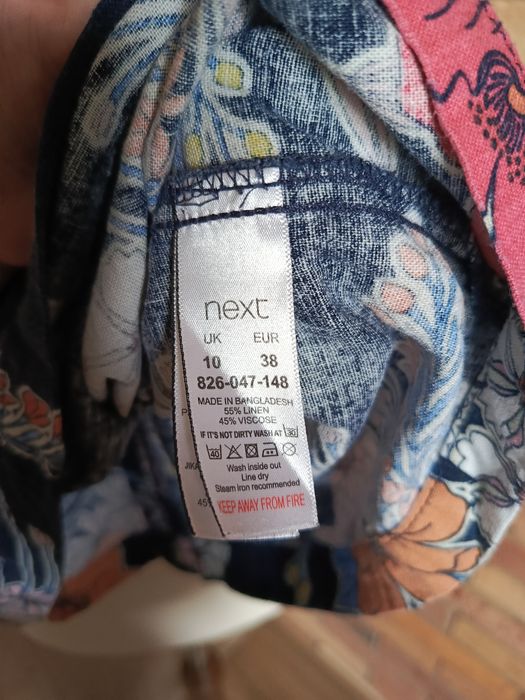 lniana sukienka w kwiaty M z kieszeniami basic