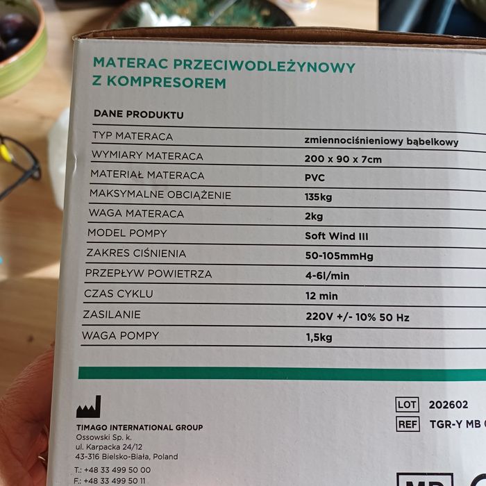 Materac przeciwodleżynowy z kompresorem