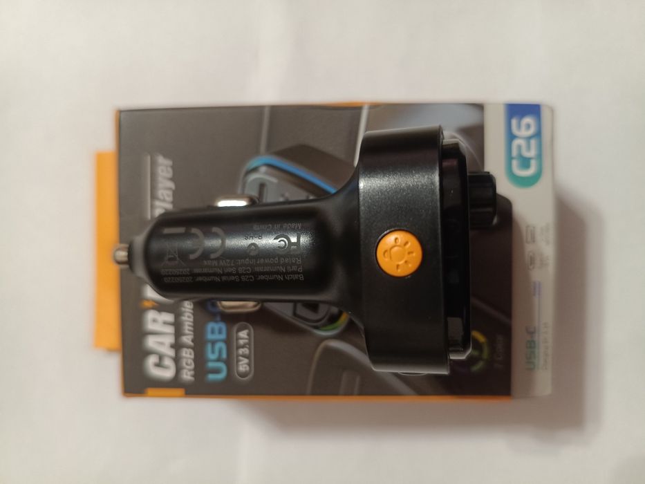 Модулятор-FM-трансмітер C26 Bluetooth USB-C MP3 RGB.Новий