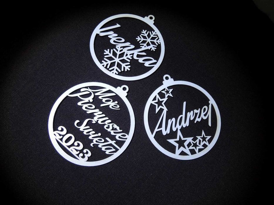 3 x Bombka ażurowa  imie dziecka drewno ok 11x10cm