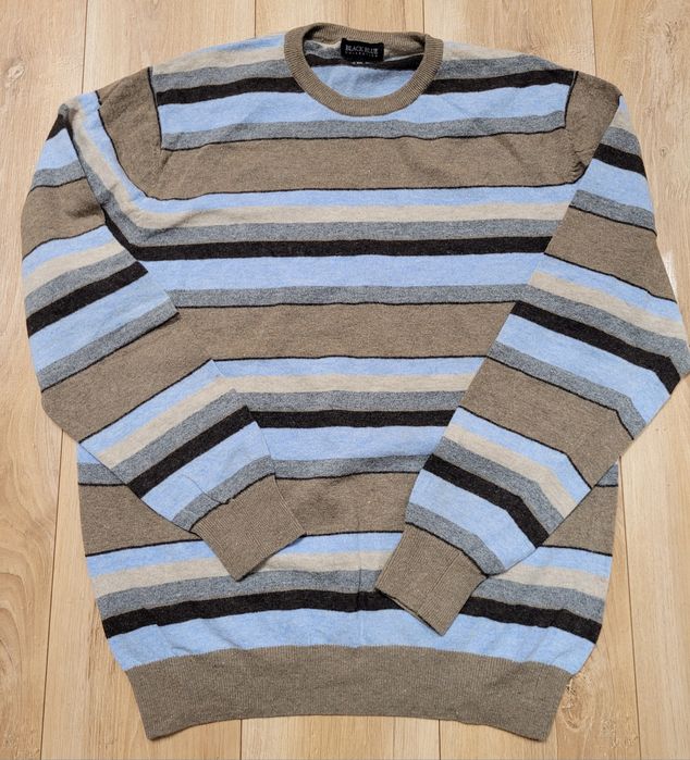 Sweter męski paski ciepły z wełny jagnięcej Black Blue  roz XXL