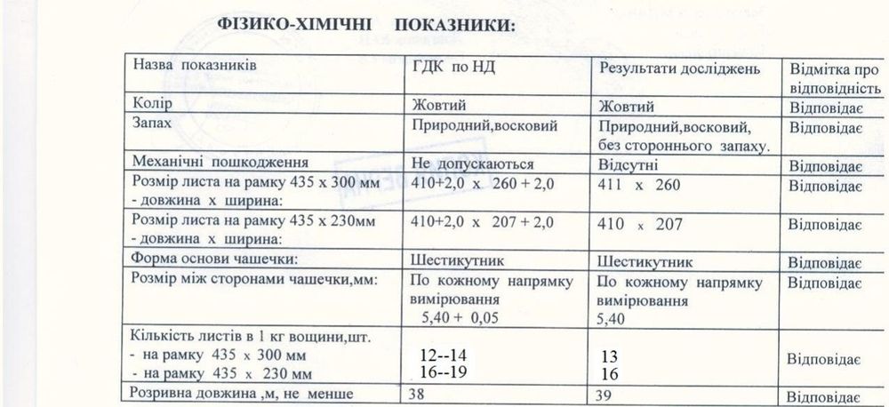 Вощина 1кг=240грн. Сертифікована.