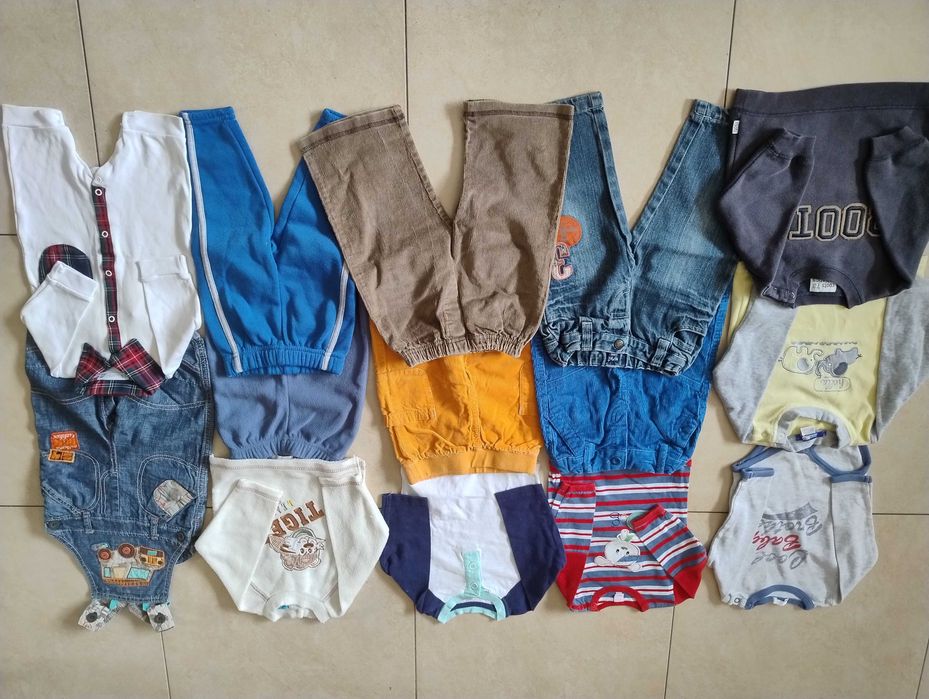 Paka 74 cm 6-9 m 14 szt. chłopiec bluzka bluza spodnie body