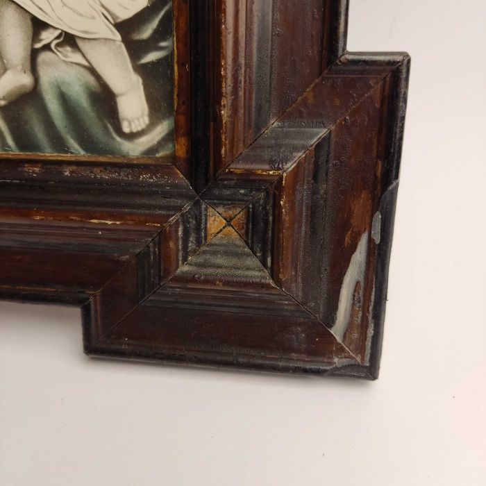 Stary oleodruk Madonna z dzieciątkiem i aniołami - lata 40/50