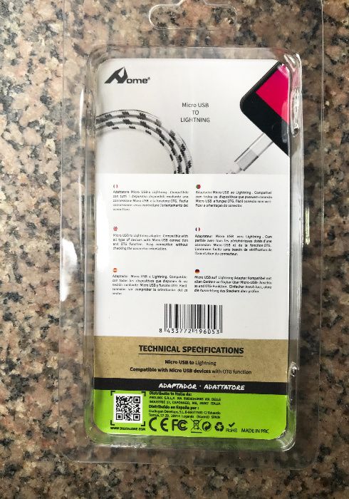 Porta-chaves Adaptador micro USB para lightning (iPhone/iPad/iPod)