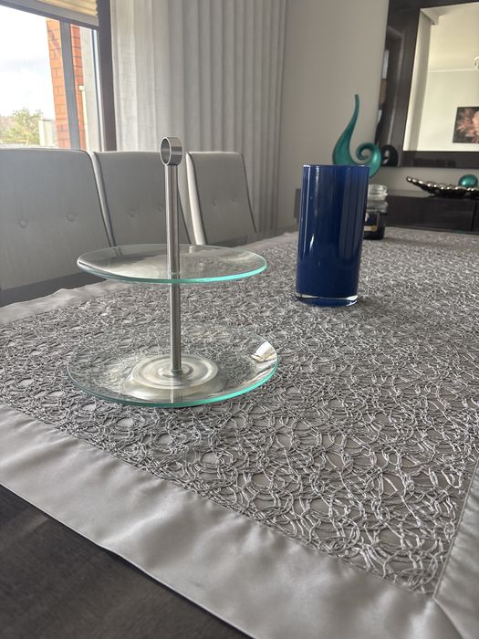 2 piętrowa patera okrągła szkło stal nierdzewna etażerka