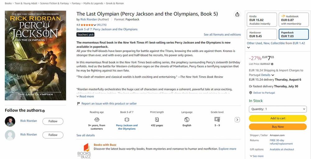 Livro Percy Jackson & the Olympians: The Last Olympian (Em Inglês)