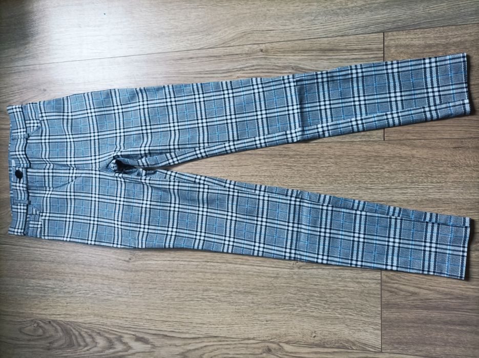 Spodnie/ legginsy/ jegginsy, w kratę, XS, wiskoza, szare/ czarne