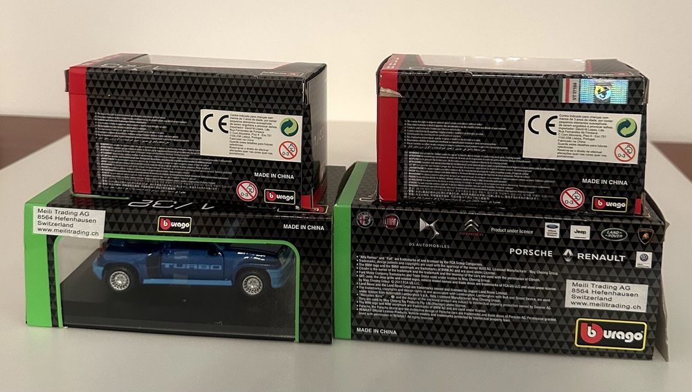 Miniaturas Bburago Coleção – Renault 5 Turbo, Lancia Delta, Abarth 500 e Jeep Wrangler