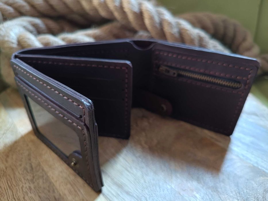 Portfel skórzany z grawerem duży na bilon zdjęcia karty RFID