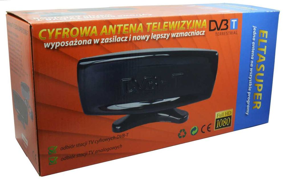 Antena telewizyjna TV DVB-T DVB-T2 pokojowa z regulacją wzmocnienia