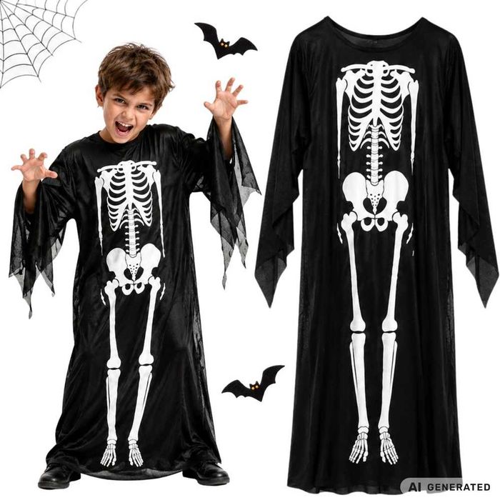 Strój Halloween Kościotrup Szerokie Rękawy Kostium Czarny