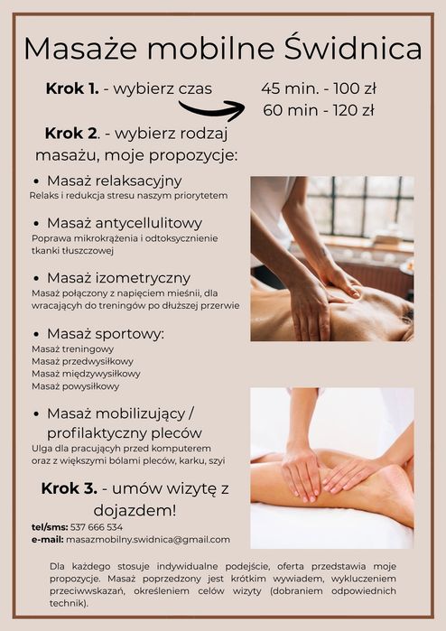 Masaże mobilne Świdnica | Masaż Relaks 100% | Sportowy | Antycellulitowy | Pleców |