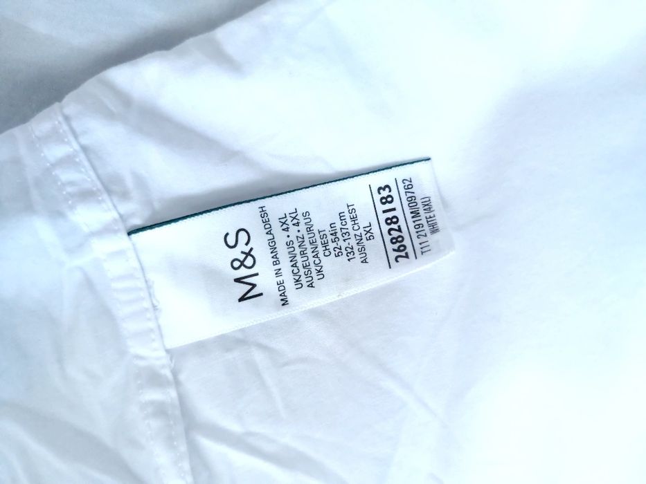 DUŻA (4XL) biała męska koszula Marks & Spencer puree cotton