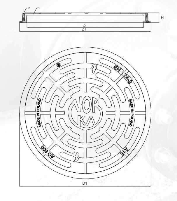 Właz Żeliwny Okrągły SBO600 B125 60cm H50 Pokrywa Studzienki Szamba