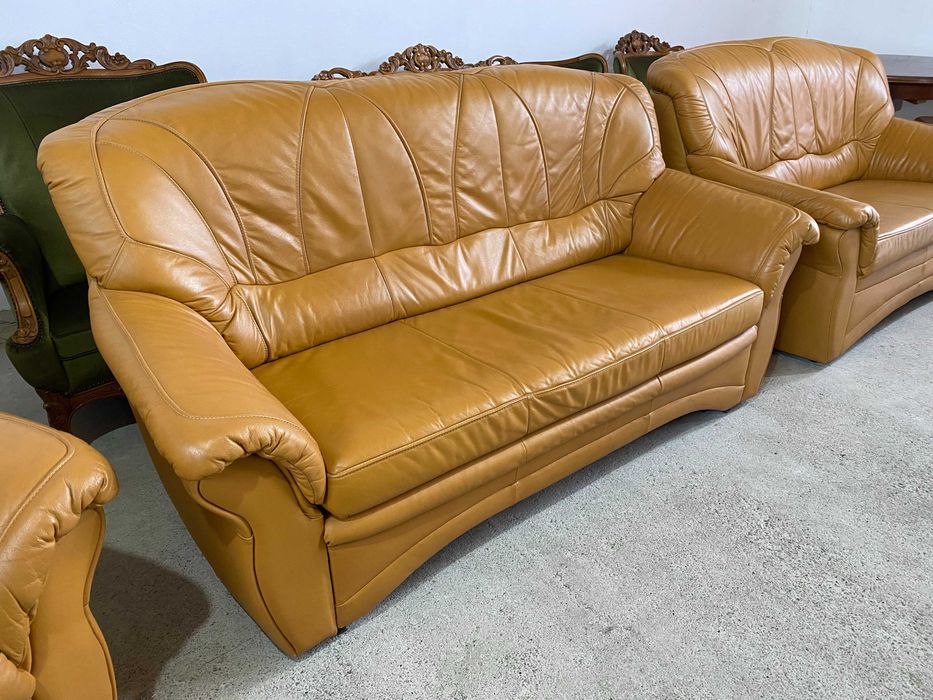 Шкіряний розкладний 3-місний диван+2-місний диван+крісло з нат.шкіри